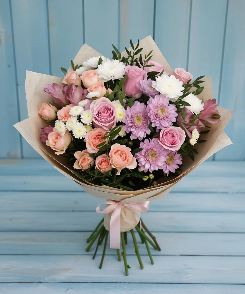 Букет цветов из: Хризантемы, Розы и Альстромерии в Хиславичи