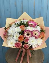 Букет цветов из:  Розы, Герберы и Хризантемы в Хиславичи