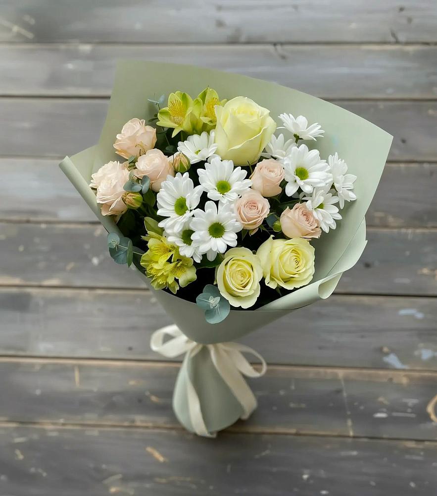 Букет цветов из: Альстромерии, Розы и Хризантемы в Хиславичи