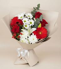 Букет цветов из:  Розы, Хризантемы, Герберы и Лилии в Хиславичи
