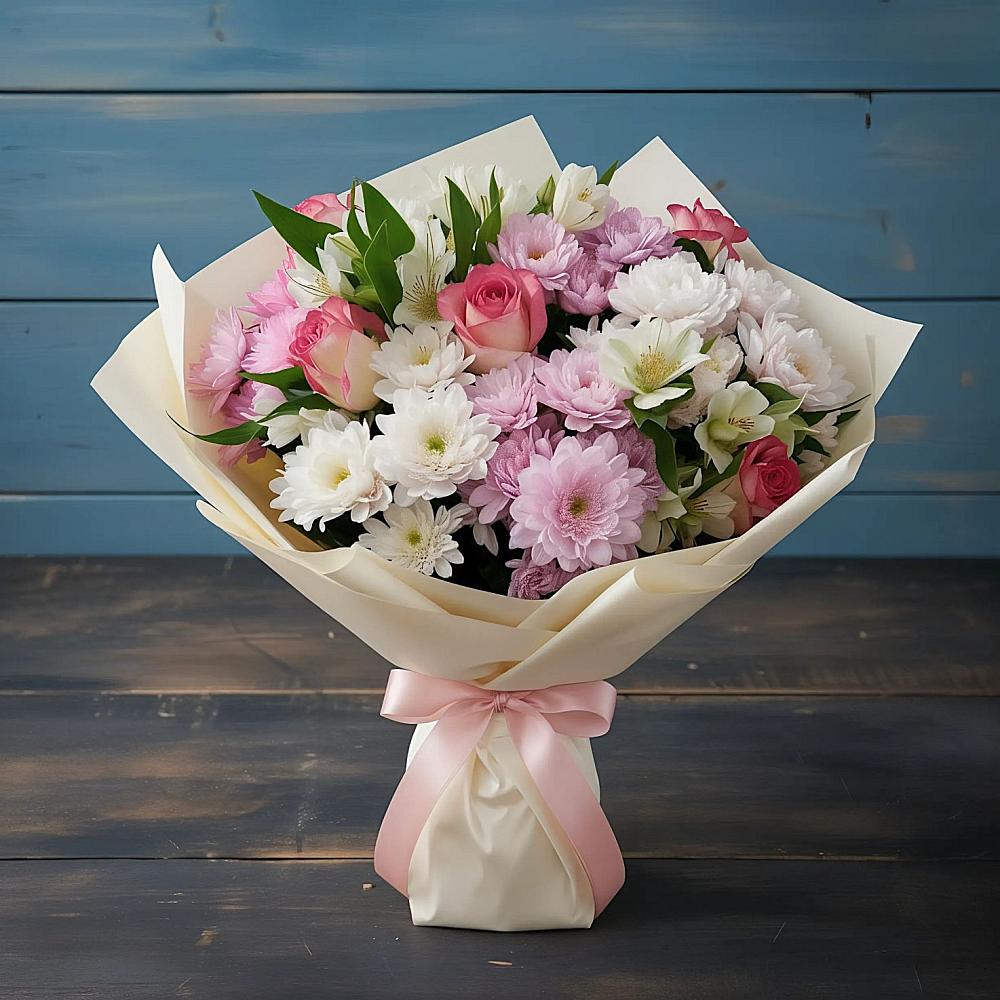 Букет цветов из: Хризантемы, Альстромерии и Розы в Хиславичи